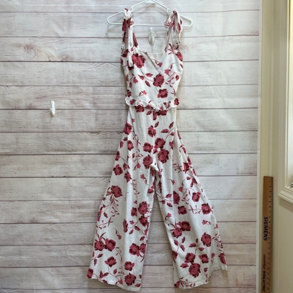 MISA ETTA FLORAL LINEN BLEND JUMPSUIT IN RASPBERRY PEONY PRINT